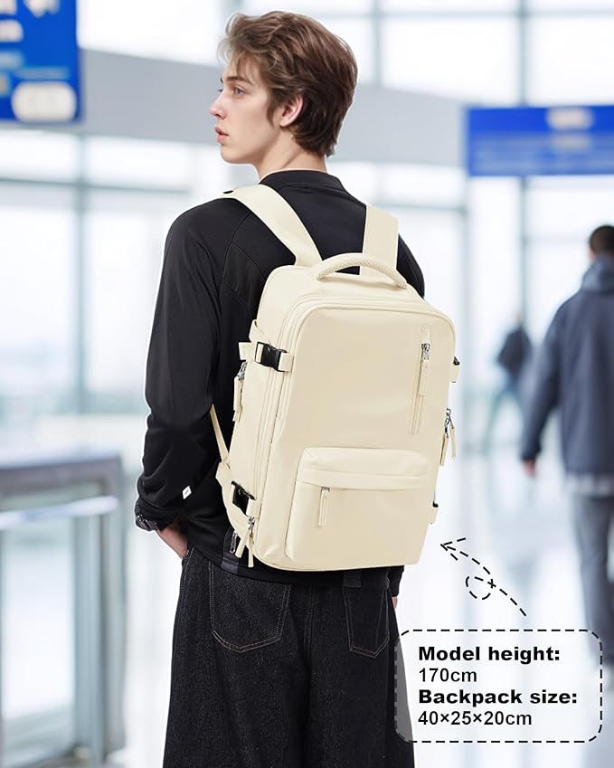 VGCUB Travel Backpack for Women Men for Spirit Airlines Personal Item Bag 18x14x8 Inches Laptop College Waterproof Carry on Flight Approved Work Backpack Mochila de Viaje,Beige
