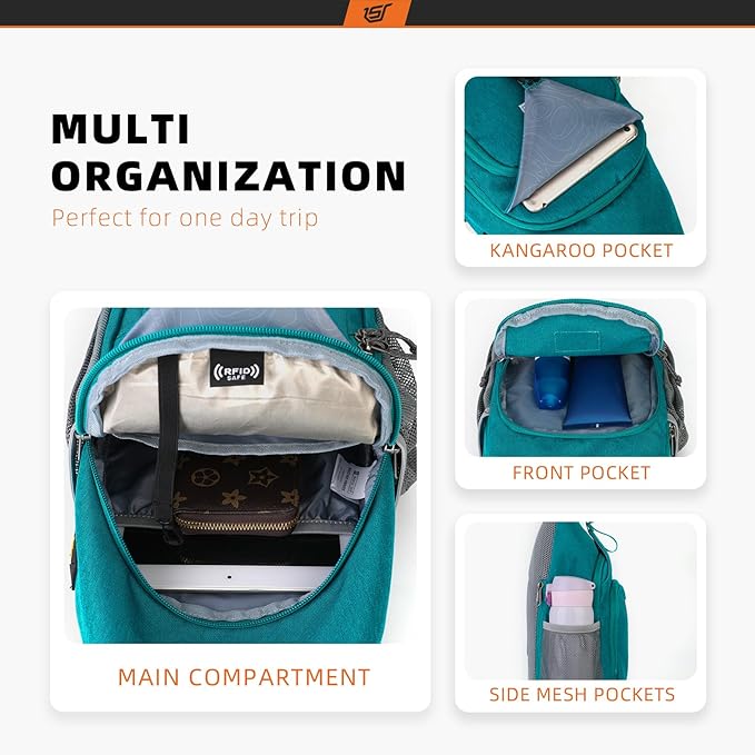 SKYSPER Sling Bag RFID Crossbody Sling Backpack Cross Body Shoulder Bag Travel Hiking Daypack for Women Men(Cyan)