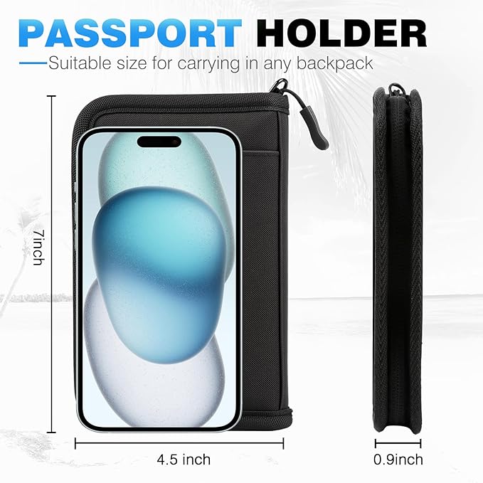 Single Passport Holder for Travel, RFID Travel Document Organizer for Women Waterproof Passport Wallet Men Portable Case for Cards, Boarding Pass, ID, Money, Tickets with Zipper