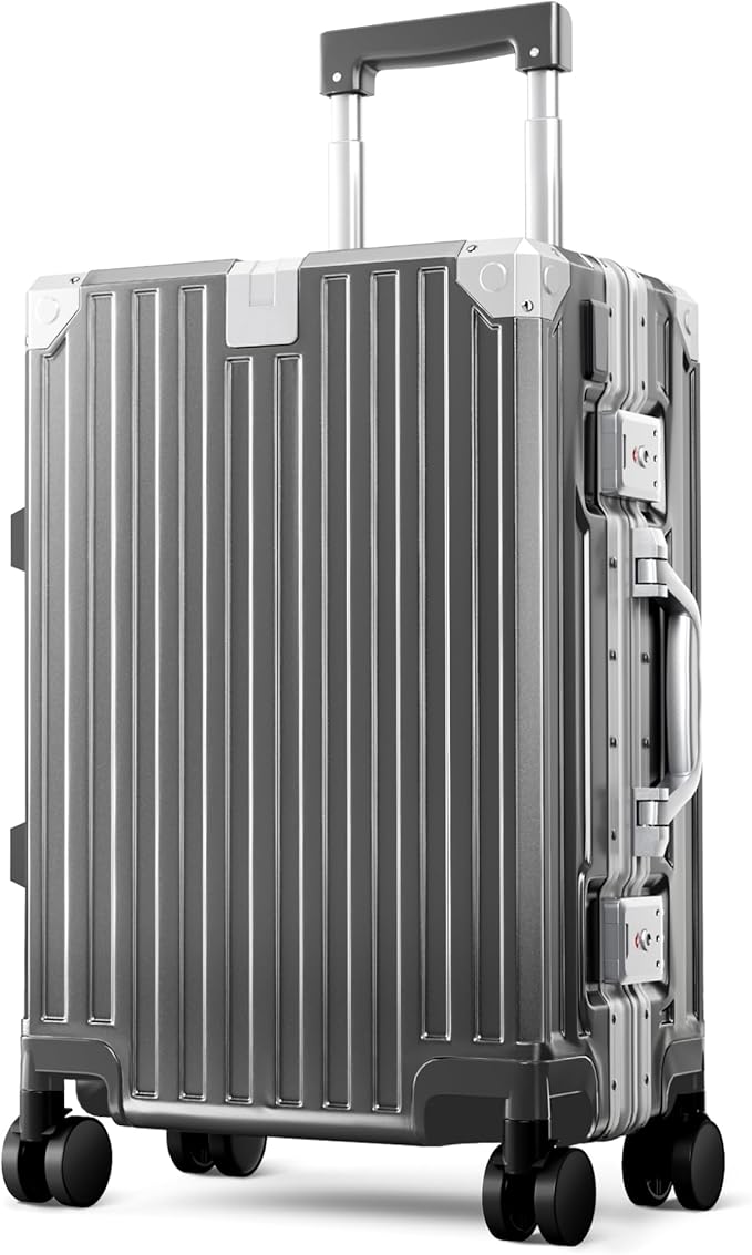 ALPHA CAMP Carry On 20 Inch Luggage, Dual Layer Aluminum Frame with TSA 22x14x9 Airline-Approved，3-Layer PC Hardside Zipperless Lightweight Suitcase，Type-C USB Charging Port, Cup Holder Grey