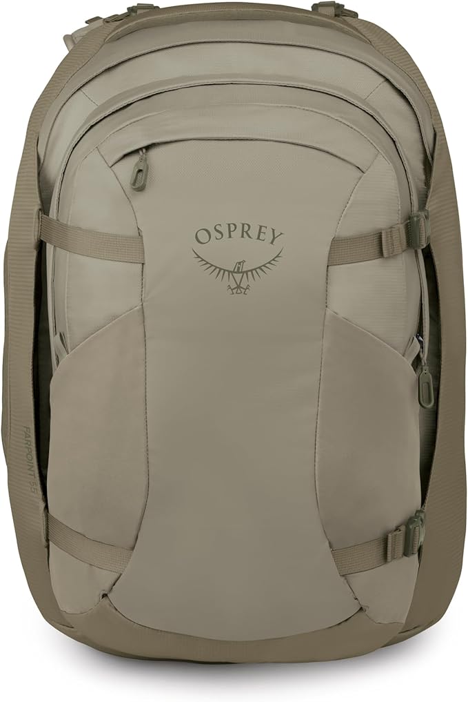 Osprey Farpoint 55L Men's Travel Backpack - Carry On Bag with Personal Item Sized Detachable Daypack, Sawdust