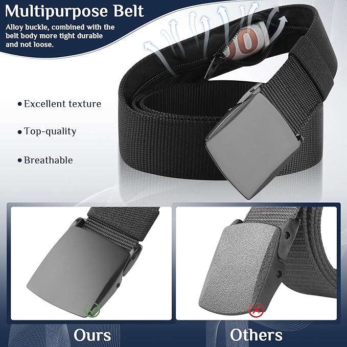 Money Belt- Travel Security Money Belt with Secret Compartment, Anti-Theft Nylon Hidden Money Pouch with Zinc Alloy Buckle for Dad Boyfriend Men, Business Travel Daily