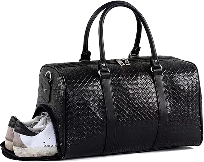 27L Small Travel Duffle Bag Weekender Bags for Women and Men with Shoe Compartment Foldable Waterproof Toiletry Bag Hospital Bags for Labor and Delivery Gym Bag (Black with shoes)