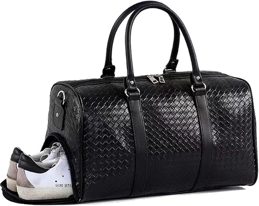 27L Small Travel Duffle Bag Weekender Bags for Women and Men with Shoe Compartment Foldable Waterproof Toiletry Bag Hospital Bags for Labor and Delivery Gym Bag (Black with shoes)