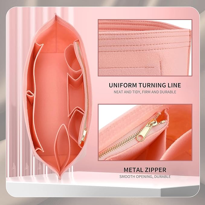 Doxo Purse Organizer Insert & Base Shaper 2pc Set, Felt Handbag & Tote Bag Fit LV Nererfull PM More(Pink,Medium-Combination)