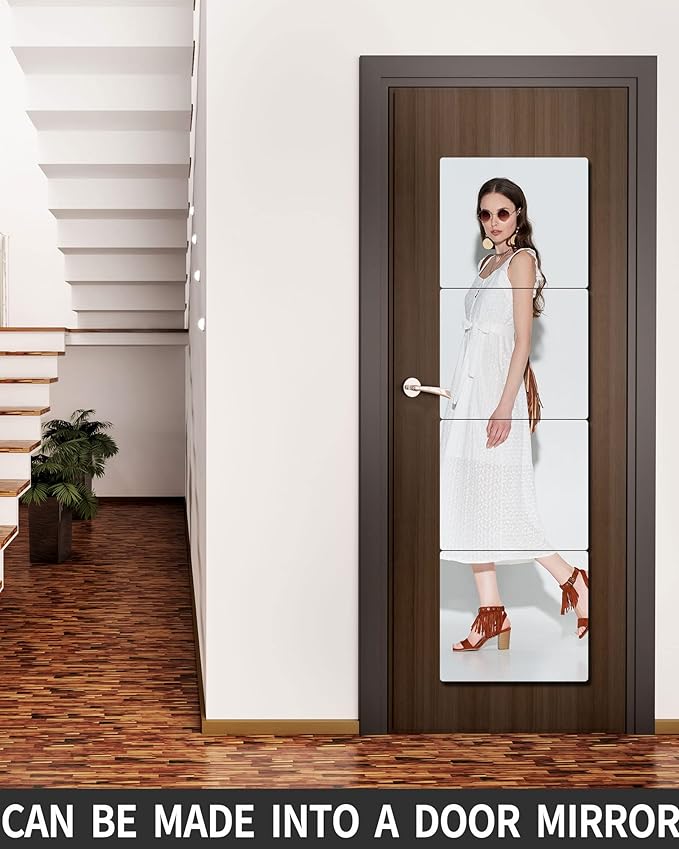 Unbreakable Acrylic Mirror Non-Glass shatterproof Mirror Full Length Wall Gym for Home Mirror Frameless Home Fitness Mirrors (4pcs,12 in x12 in ), Silver