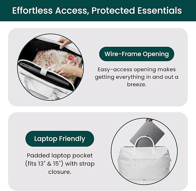 NOBL Travel Weekender Bag for Women & Men, Large Duffel Carry-On Tote with Trolley Sleeve, Separate Shoe Compartment & Laptop Pocket, Leather Overnight Bag for Airplane, Gym, Road Trips - Ivory