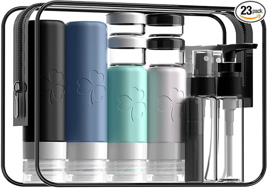 INSFIT 23 Pack Travel Bottles for Toiletries, TSA Approved Silicone Travel Size Toiletries with Toiletry Bag, BPA Free Leak Proof Refillable Travel Essentials for Liquids Shampoo Conditioner Lotion