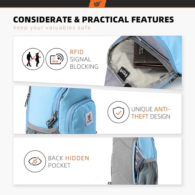 SKYSPER Sling Bag RFID Crossbody Sling Backpack Cross Body Shoulder Bag Travel Hiking Daypack for Women Men(Lightblue)