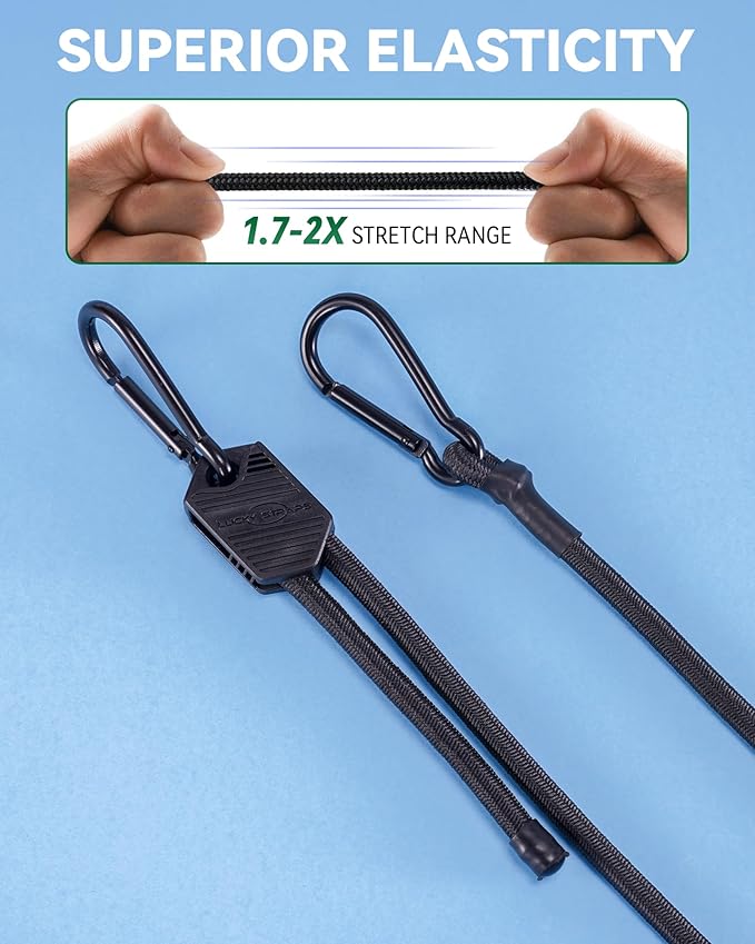 8 Pcs 18" 36" 60" 80" Adjustable Carabiner Bungee Cords Assorted Sizes with Hooks, Easy to Adjust The Length, Black Bungee Straps with Upgraded Design & Superior Elasticity for Cargo, Luggage, etc