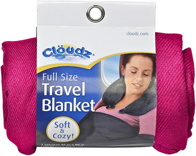Cloudz Cozy Compact Airplane Travel Blanket for Your Flight, Car, Camping, Home or Comforting Warmth Anywhere! - Fuchsia
