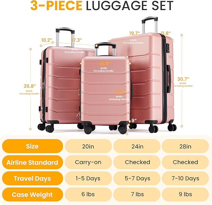 HealSmart Hardside Carry-On Luggage, Expandable Portable Hardshell Luggage with Spinner Wheels, Lightweight Suitcase TSA Lock, 20 Inch, Pink