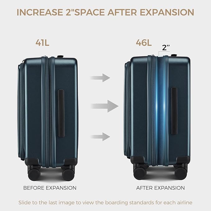 Carry on Luggage Top opening Suitcases, Expandable with Cup Holder and USB Charging Port,Lightweight with Front Pocket Rolling Suitcases with Spinner Wheels