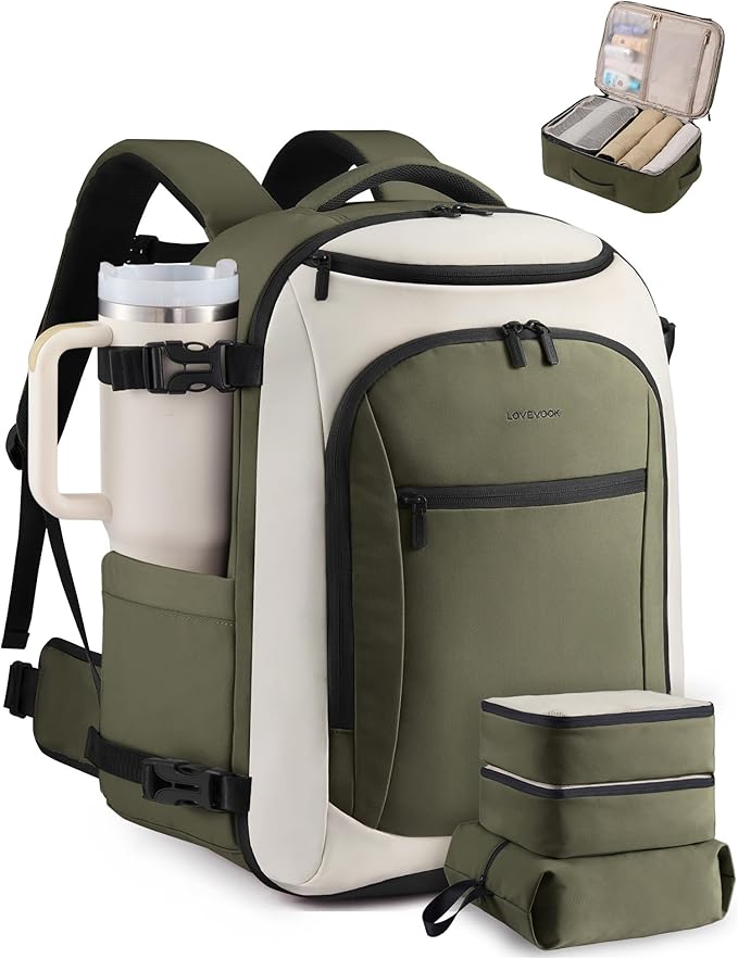 LOVEVOOK 50L Travel Backpack for Women & Men,Airline Approved Carry On Backpack with 3 Packing Cubes,TSA Waterproof Personal Item Bag,Weekender Overnight Essentials Backpacks fits 20" Laptop Backpack