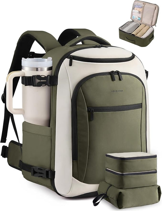LOVEVOOK 50L Travel Backpack for Women & Men,Airline Approved Carry On Backpack with 3 Packing Cubes,TSA Waterproof Personal Item Bag,Weekender Overnight Essentials Backpacks fits 20" Laptop Backpack