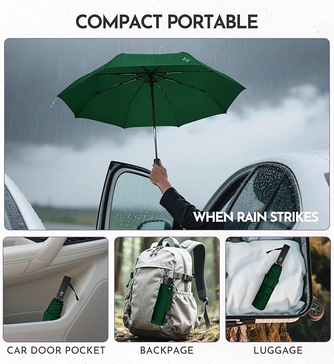 Windproof Travel Umbrella for Rain - 43" Compact Folding Umbrella, Reinforced Strong Frame, Lightweight Portable Parasol with UPF 100+ UV Sun Protection, Cruise Ship Essentials