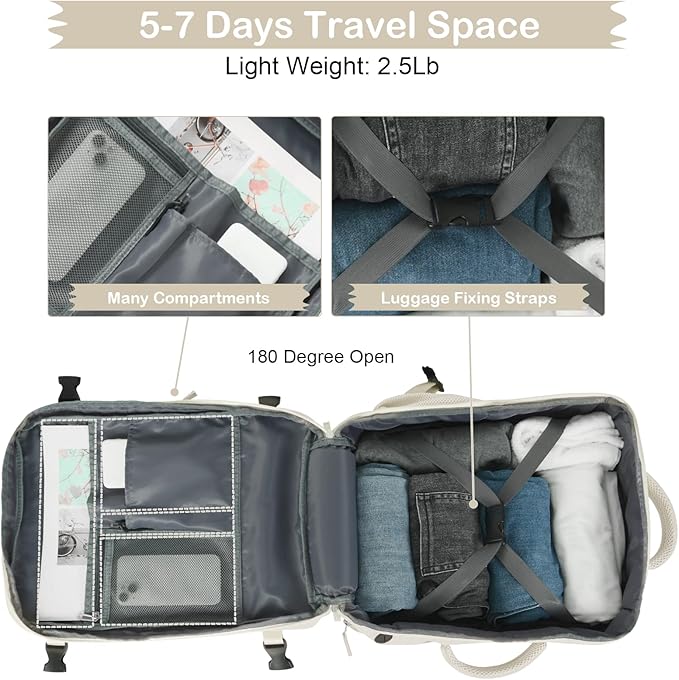 Hanples Travel Backpack for Women Men Large Carry On Person Item Flight Approved 17 In Laptop Backpack Waterproof anti theft Casual Luggage with 2 Toiletry Bag(Beige)