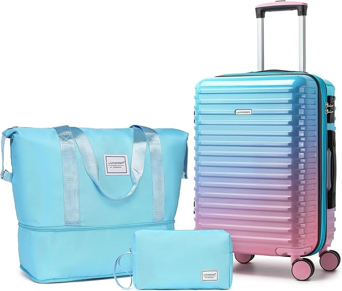 LARVENDER Carry on Luggage 22x14x9 Airline Approved, Expandable 20 Inch Hardside Suitcase with Wheels TSA Lock, PC+ABS Lightweight Carry on Suitcases for Women, Cotton Candy (20/DB/TB)