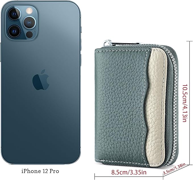 Linno RFID 20 Slots Credit Card Holder Genuine Leather Small Wallet for Women or Men with Zipper