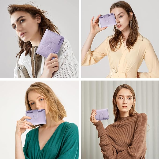 Airkit Small Wallet Women RFID Blocking Soft Leather Bifold Compact Card Holder Wallet for Women with Zipper Coin Pocket 4 ID Window