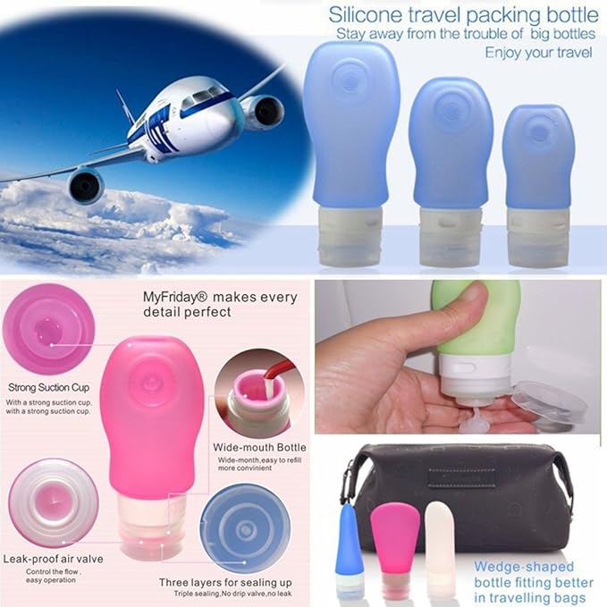 4 Pack Sucker type Portable Food Grade Squeeze Silicone Liquid Travel Bottles TSA Approved For Shampoo, Conditioner, Lotion, Toiletries, Food condiment(1OZ,White+Blue+Green+Pink)