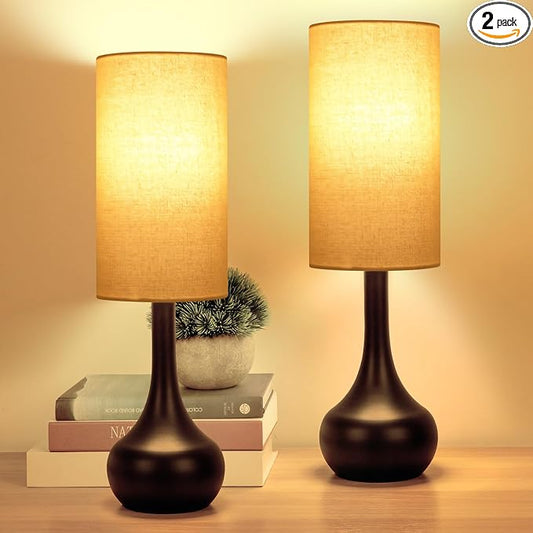 2 Pack Touch Bedside Lamp for Nightstand,3-Way Dimmable,Space Saving & No Assembly Required, Upgraded Small Droplet Vintage Black Table Lamp for Bedroom, Living Room (Bulb Included)