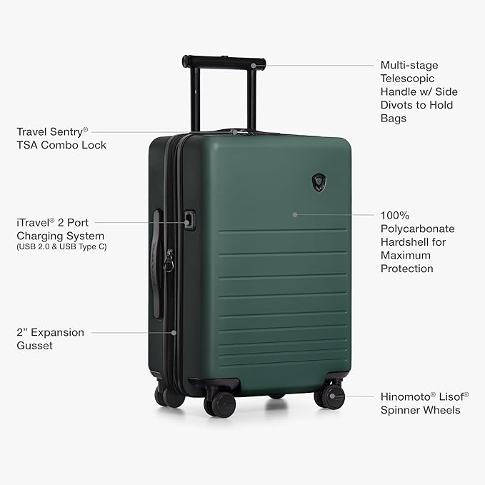 Traveler's Choice Markham Hardside Expandable Luggage with Double Spinner Wheels, Carry-On 21-Inch Suitcase, TSA Lock, 21-Inch, Green