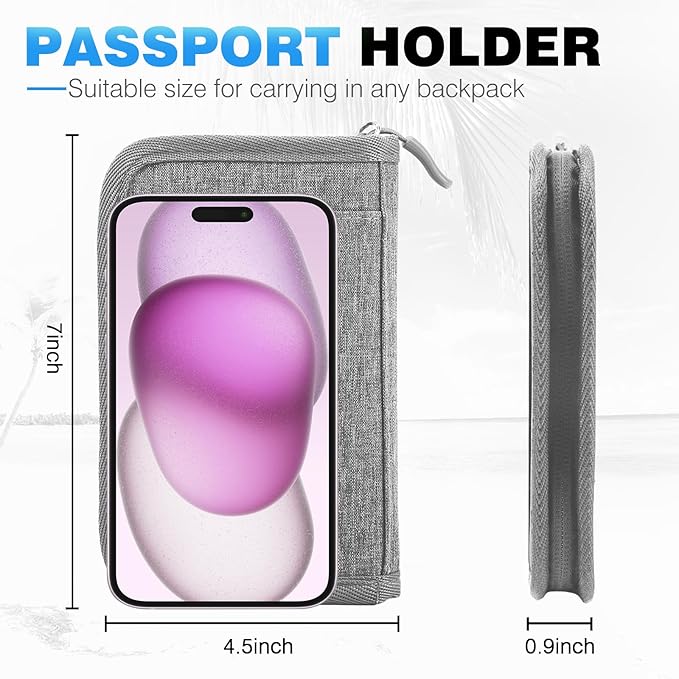 Single Passport Holder for Travel, RFID Travel Document Organizer for Women Waterproof Passport Wallet Men Portable Case for Cards, Boarding Pass, ID, Money, Tickets with Zipper