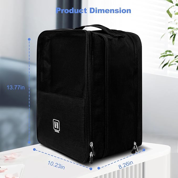Large Shoe Bags for Travel, Holds 3 Pairs of Shoes, Portable Dance Shoe Storage Pouch, Sneaker Storage Bag (Black)