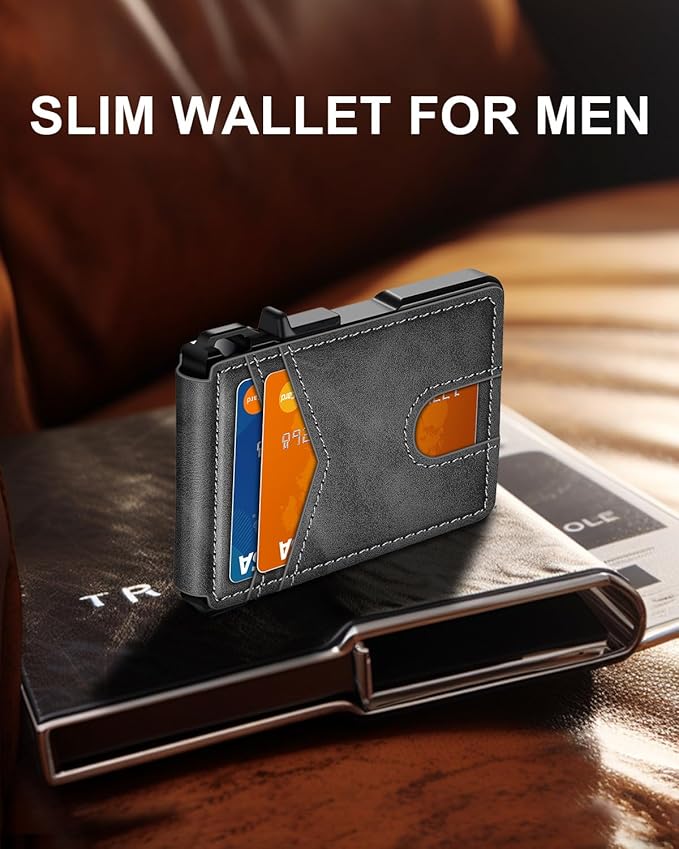ZALVEX Wallet for Men, Mens Minimalist Wallet 9-13 Cards, Slim Compact Wallet with Money Clip & ID Window, RFID Blocking Smart Pop Up Card Wallet, Metal Aluminum Credit Card Holder Bifold Wallet