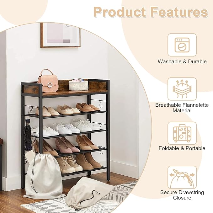4-Piece Travel Shoe Bag with Drawstring Shoe Bag, Dustproof Shoe Bag, Washable and Reusable (Beige)