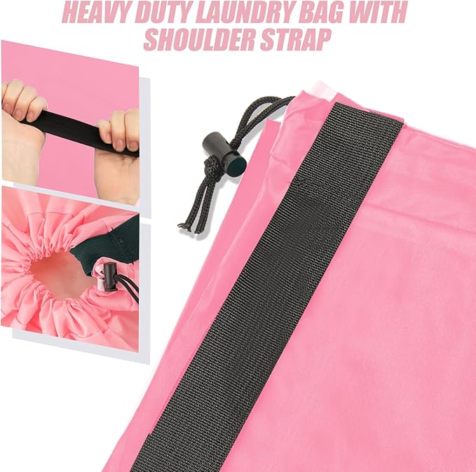 Heavy Duty Laundry Bag with Strap,2 Pack Travel Laundry Bags for Dirty Clothes,24" x 36" Large Laundry Bag for Traveling,Camping,Dorm (Cyan + Pink)