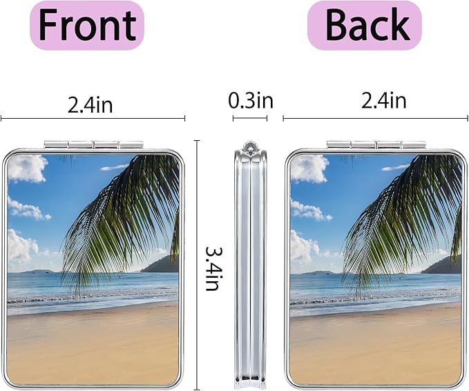 Pocket Mirror, Small Travel Mirror with Magnification, Portable Double-Sided Magnifying Cosmetic Mirror for Daily (Beach)