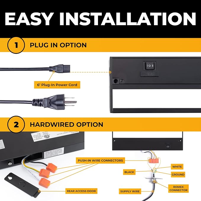 LED Under Cabinet Lighting Hardwired - 40 Inch Black | 3CCT, Dimmable, Low-Profile, Linkable Fixture, Plug-In Option & Hi/Low Brightness Control