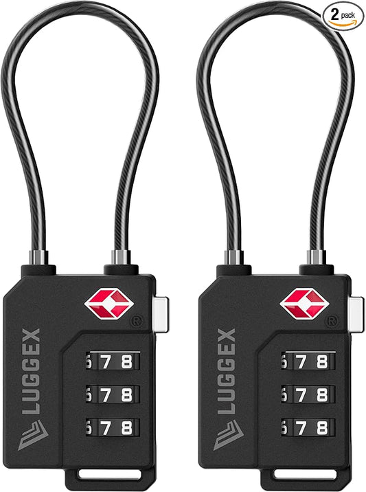 LUGGEX TSA Locks for Luggage, Suitcase Locks TSA Approved, Luggage Locks, Ease of Use & Durable(Black,2 Pack)