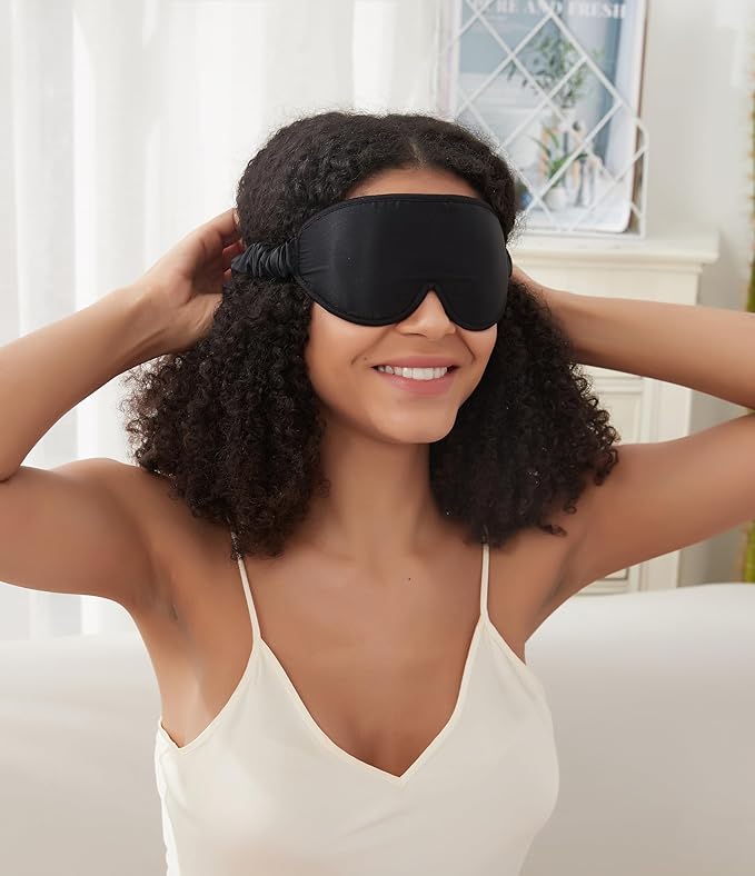 ALASKA BEAR Luxurious Silk Eye Mask with Deep Contour Molded Cups for Beauty Sleep & Lashes Extensions, 3D Zero Pressure Sleeping Eye Cover with Easy-to-Adjust Strap