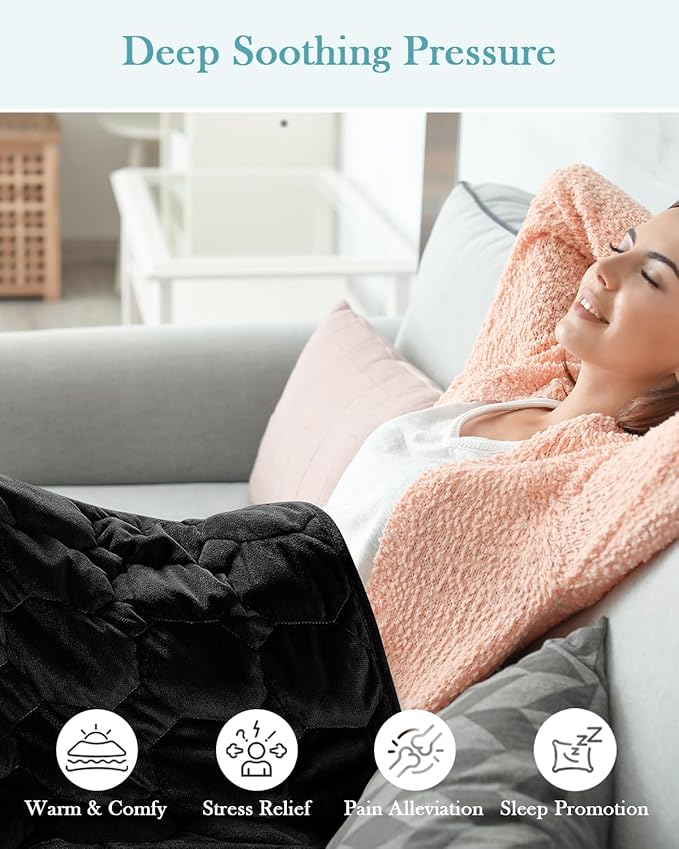 Topblan Weighted Lap Blanket 7lbs for Adults, Small Weighted Blanket Throw for Napping, Relaxation, Calming and Travel, Skin Friendly & Machine Washable for All-Season Sleeping, Black 24x29 inches