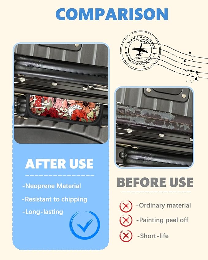 Slohif Luggage Handle Wrap 3Pcs Suitcase Identifier - Bag Strap Cover For Bogg Travel Accessories Easy Identification Bright Marker Sleeve Grips Comfort Neoprene Concealed Tag For Airport, Mushroom