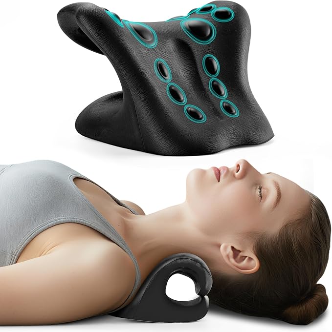 Neck Stretcher and Cervical Traction Device, Relaxer for TMJ Pain and Shoulder Pain Relief, Cervical Traction Device Pillow, Spine and Neck Corrector(Black)