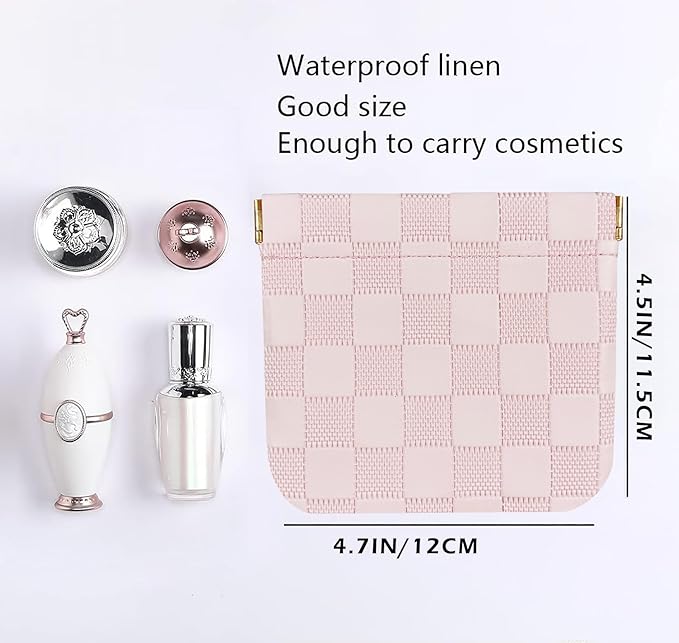Leather Pocket Cosmetic Bag for Purse,Coin Purse Lipstick Cosmetic Accessories Organizer, Travel Kit Storage Pouch,Waterproof Portable No Zipper Self-closing (pink/Small)