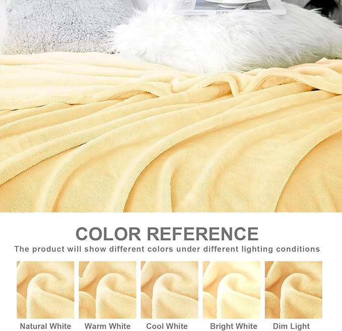 Hansleep Fleece Cream Yellow Full Blanket, Super Soft Flannel Fuzzy Plush Cozy Blanket for All Seasons, Cream Yellow, Full 84x90 Inches