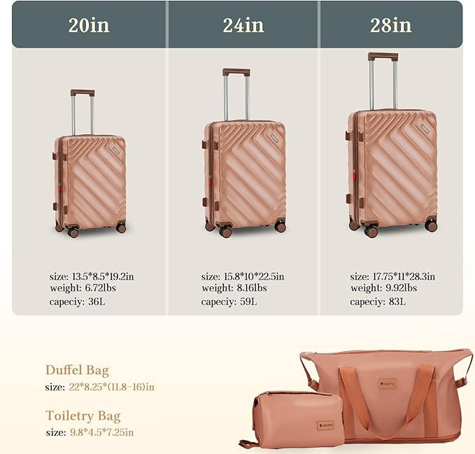5 piece Luggage Set Expandable Suitcase 22x14x9 Airline Approved Carry on, ABS Hard Case Suitcases with Spinner Wheels, TSA Lock (Pink)