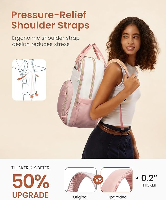 LOVEVOOK Backpack for Women,Laptop Backpack Women,Fits 17 Inch Laptop Bag,School Backpacks,Fashion Travel Work Anti-theft Bag,Waterproof Business Computer College Backpack Purse,Pink-Beige