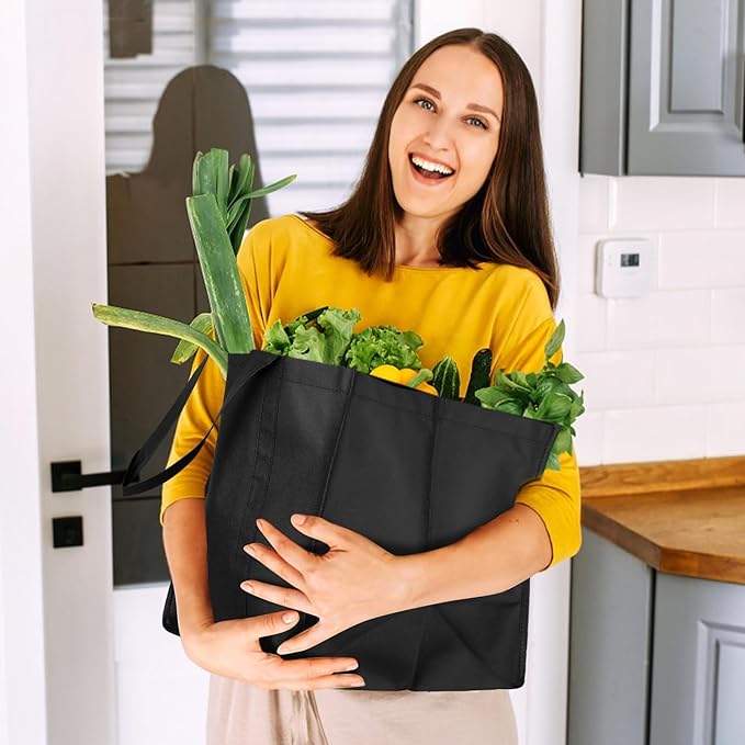 WISELIFE Reusable Grocery Shopping Bags 10 Pack Large Foldable Tote Bags Bulk,Eco Produce Bags with Long Handle for Shopping Groceries Clothes(5 Assorted Colors)