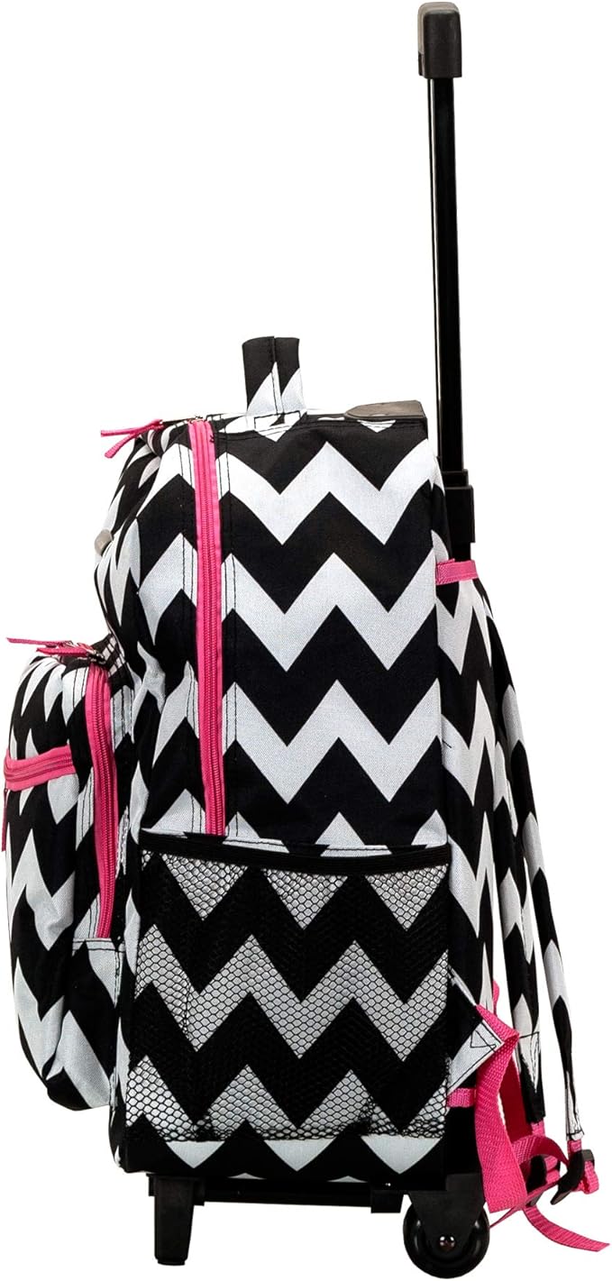 Rockland Double Handle Rolling Backpack, Pink Chevron, 17"