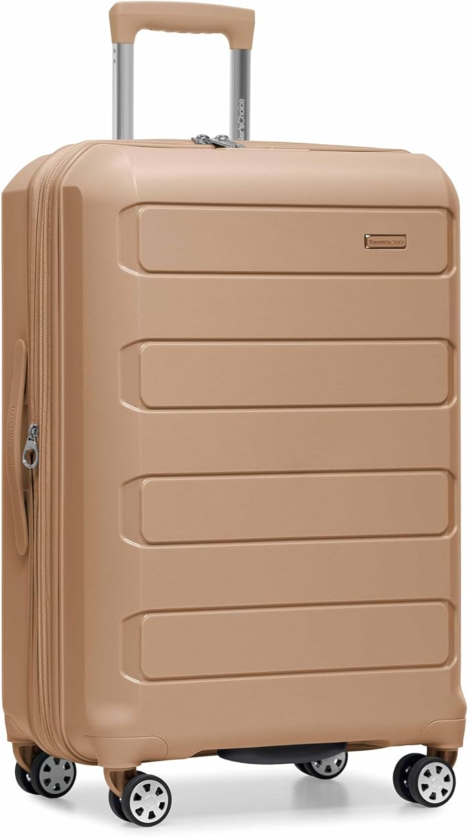 Traveler's Choice Pagosa Hardshell Expandable Luggage with Spinner Wheels, Latte Beige, 26-Inch Medium