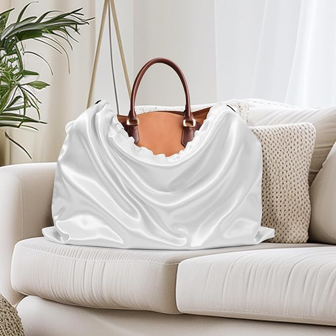 Ersmak 6 Pack Dust Bags for Handbags - Ivory White Silk Dust Cover Bag for Purses Shoes - Satin Drawstring Dustproof Bags for Travel Storage - 23.6 x 19.7 In