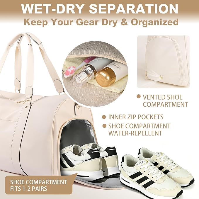 Large 3-in-1 Leather Duffle Bag for Travel Weekender Overnight Hospital Gym Bag for Men & Women, Carry On Airline Approved Personal Item Duffel Garment Bag Luggage with Shoe Compartment & Toiletry Bag