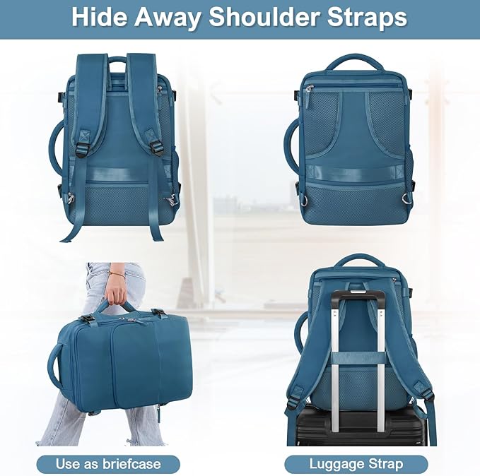 Travel Backpack, Carry on Flight Approved Backpack with Multi-Pockets, TSA Waterproof 17.3inch Laptop Backpack, Personal Item Travel Bag for Men Women, Deep Blue