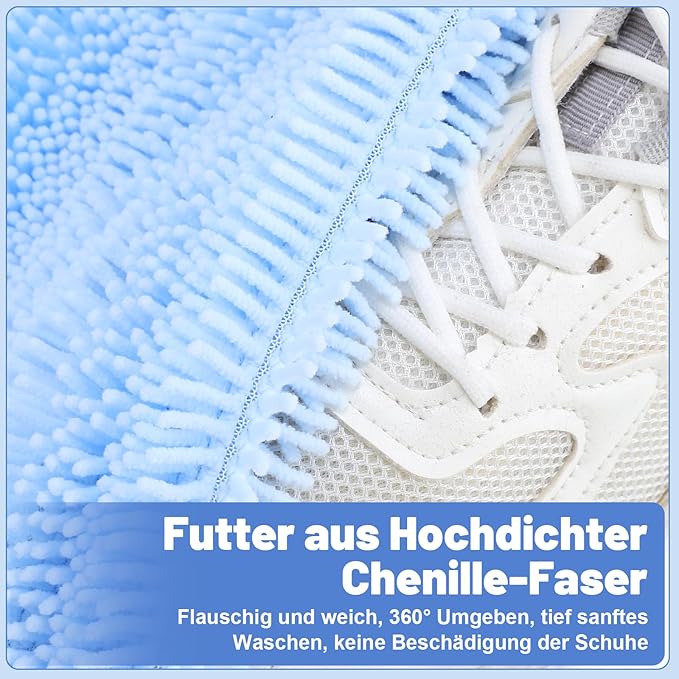 Shoe Washing Machine Bags, 2 PCS Reusable Blue+White Chenille Laundry Bags for Washing Machine, 360 Wrap-Around Clean Shoe Laundry Bags with Hidden Zipper